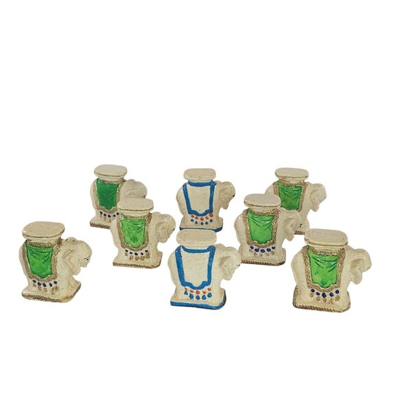 Decorative Miniature Elephant Plant Stand Figurines Set Of 8 Green Blue Accents - Picture 2 of 8